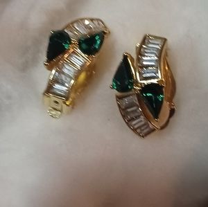 Emerald and diamond gold clip-on earrings. Jewels by Park Lane